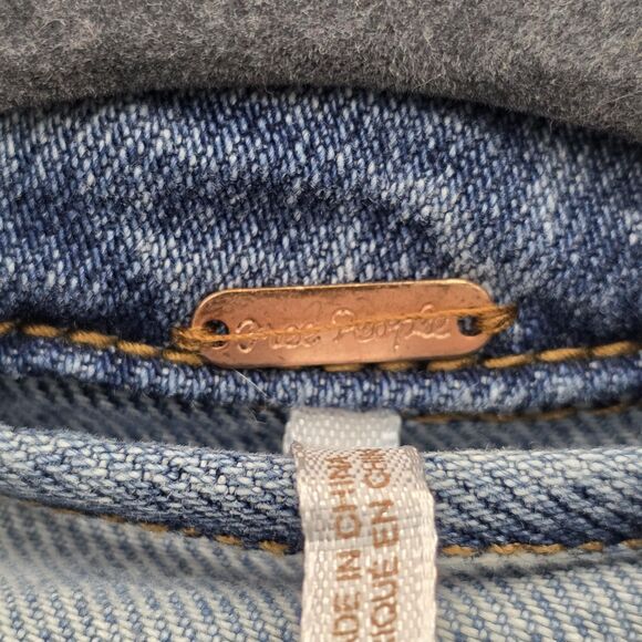 Free People Denim Jean Beltted Jacket Button Down Women's Size Xsmall - Picture 4 of 11